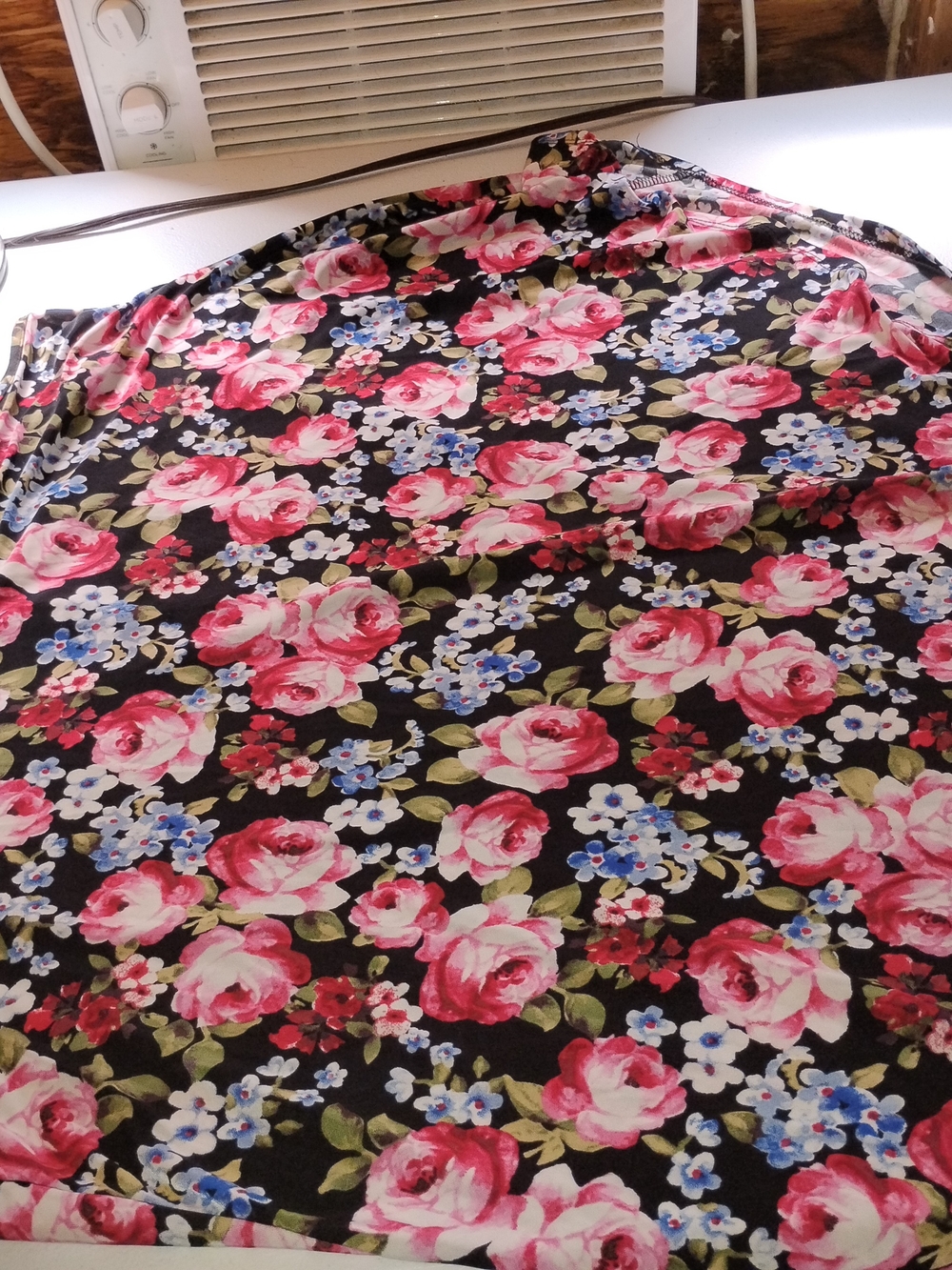 First Love Black Maxi Skirt with Pink Rose & Blue Floral Print